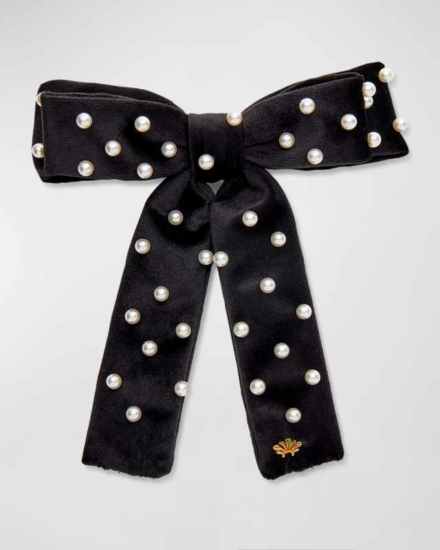Antoinette Pearly Velvet Bow Barrette